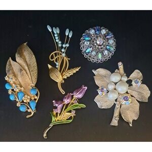 Vintage Rhinestone Flower Brooch Pin Lot